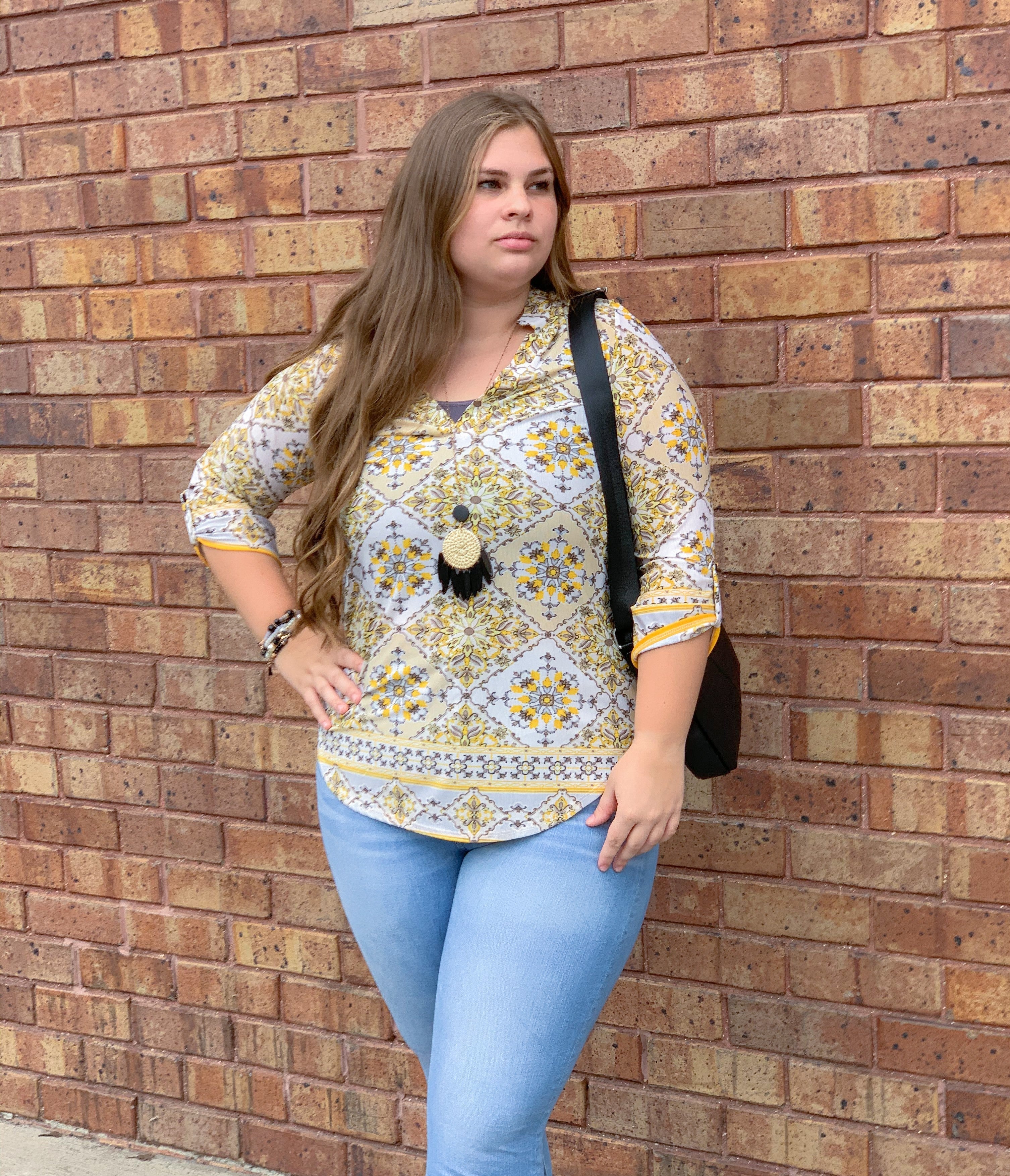 Yellow/Gray Print Top