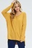 mustard long sleeve knit v-neck sweater/high low hem