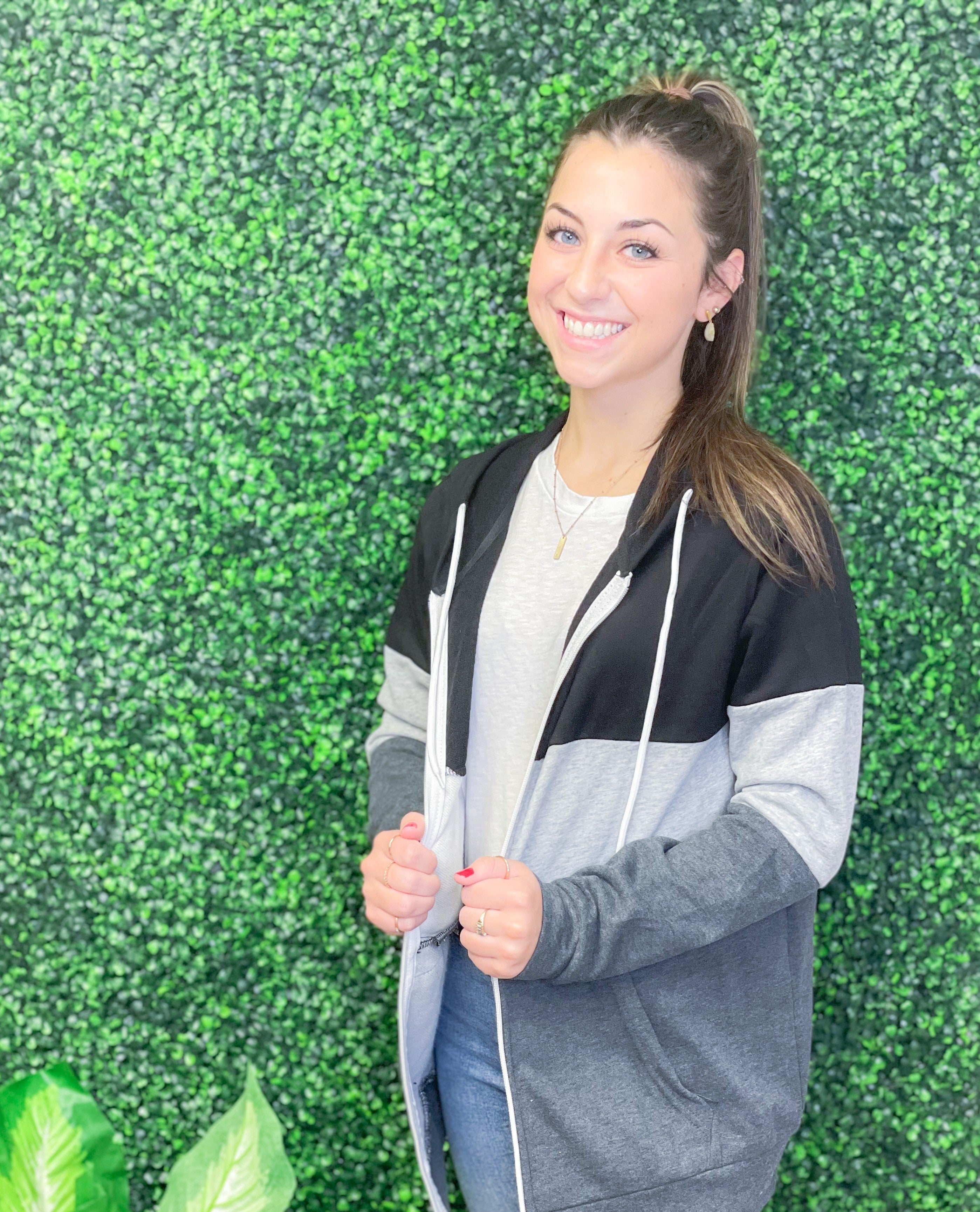 Color Block Zip Front Hoodie