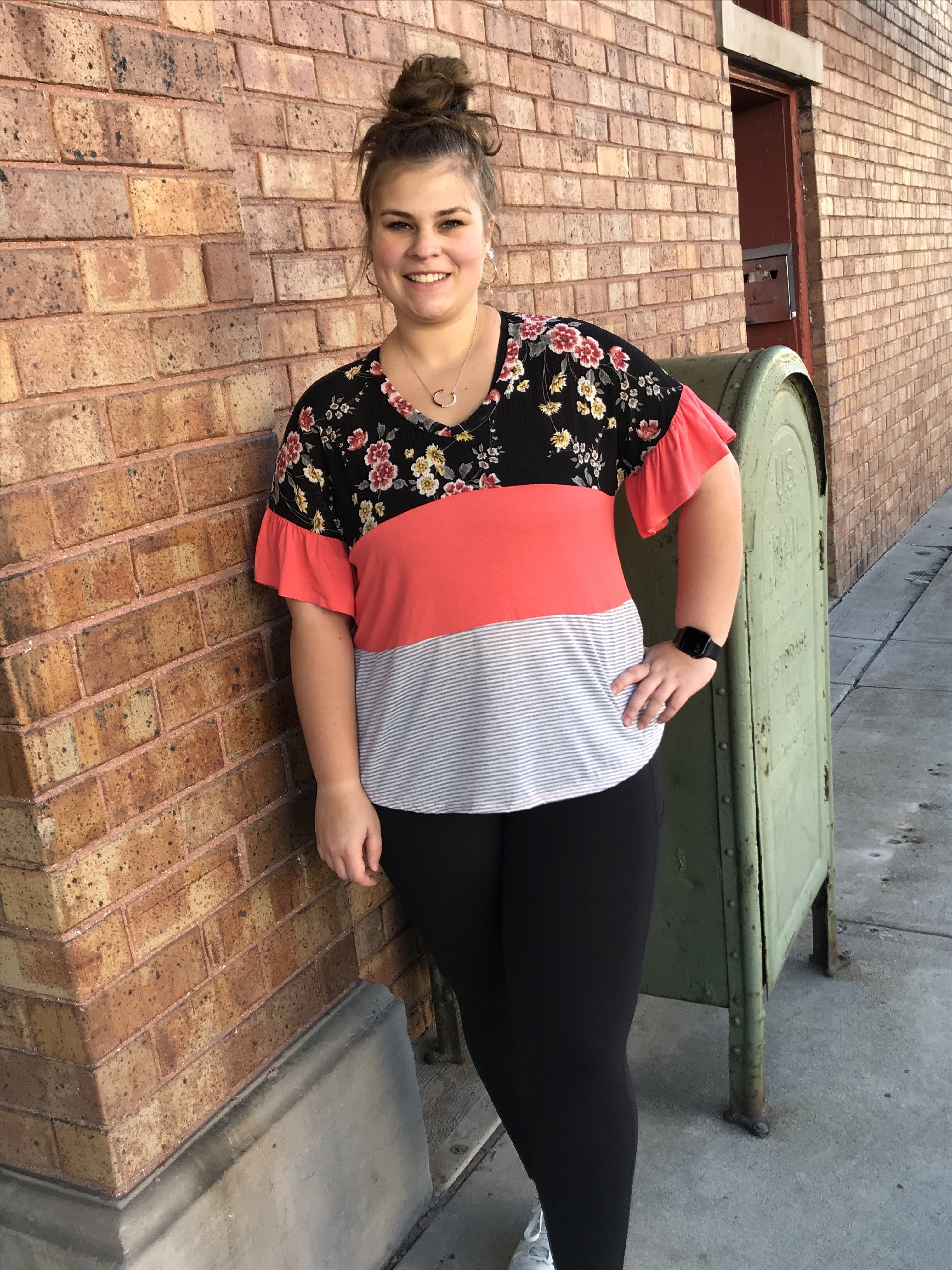 Mixed Fabric Block Ruffled Shirt