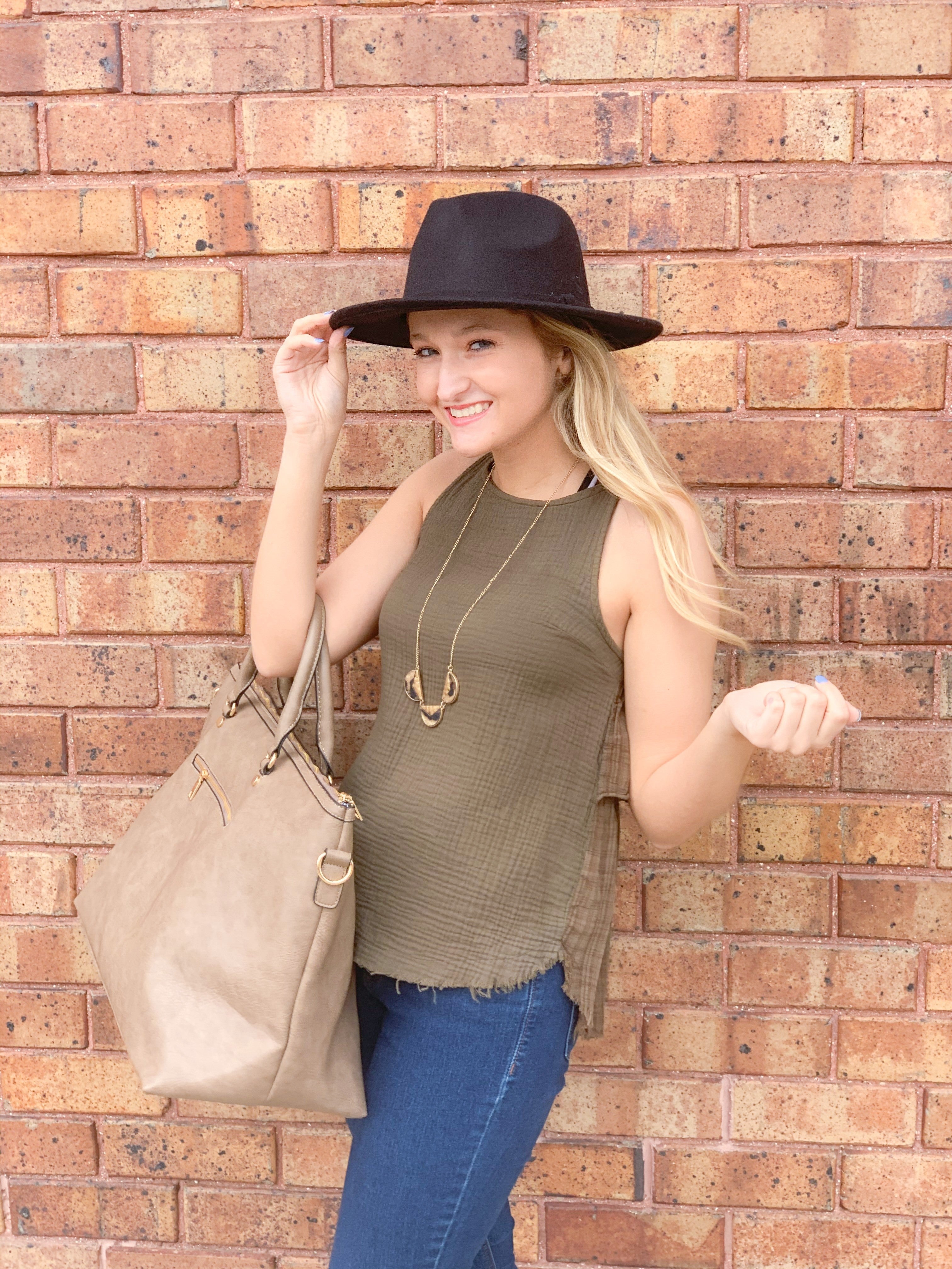 Olive Plaid Contrast Top