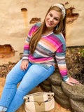 Colorful striped v neck pullover