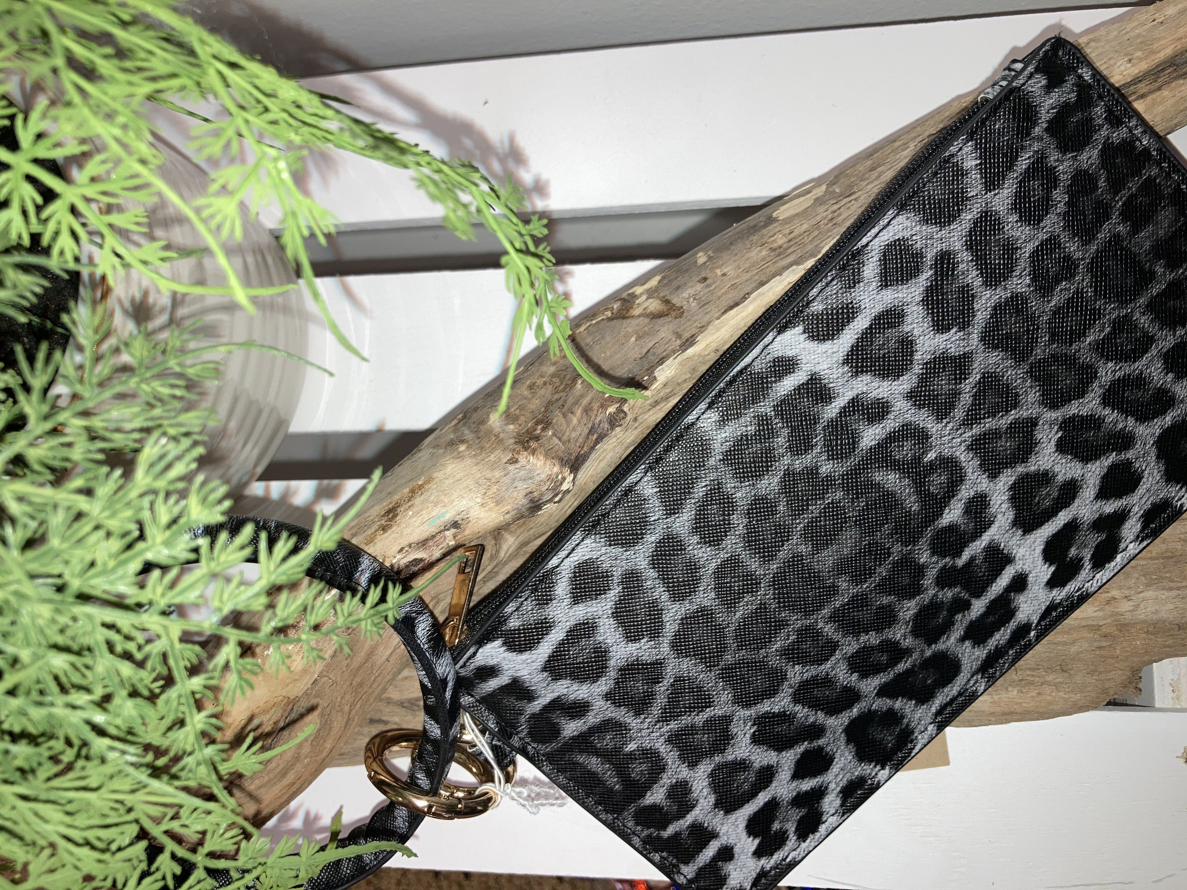 Gray cheetah wristlet