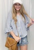 Denim Striped Tie Waist Top