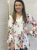V-neck floral top with bell sleeves