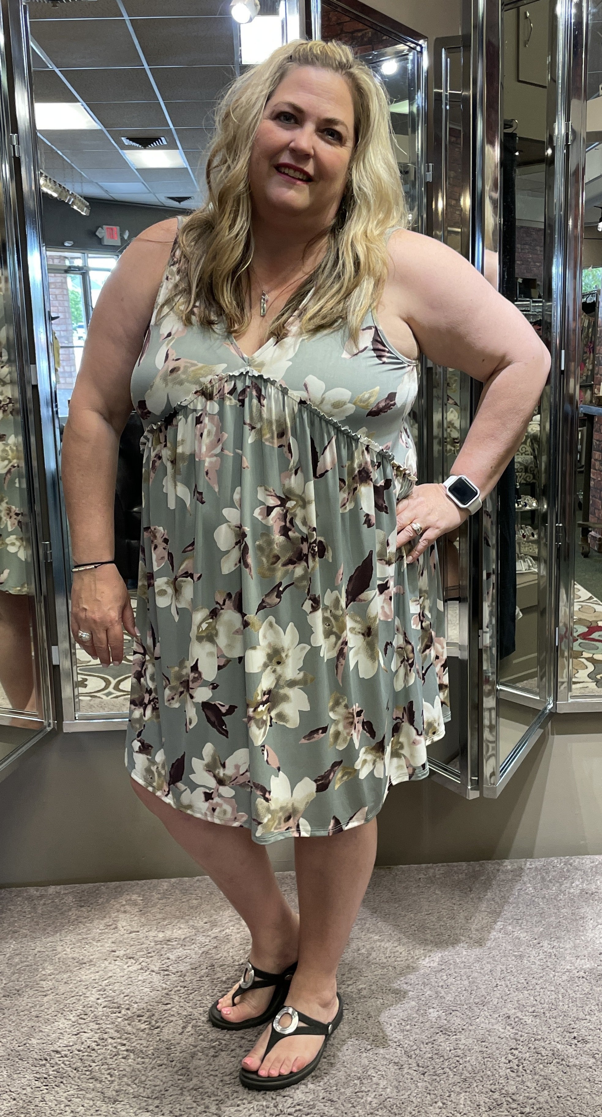 Gray Floral Sleeveless Dress/Tunic