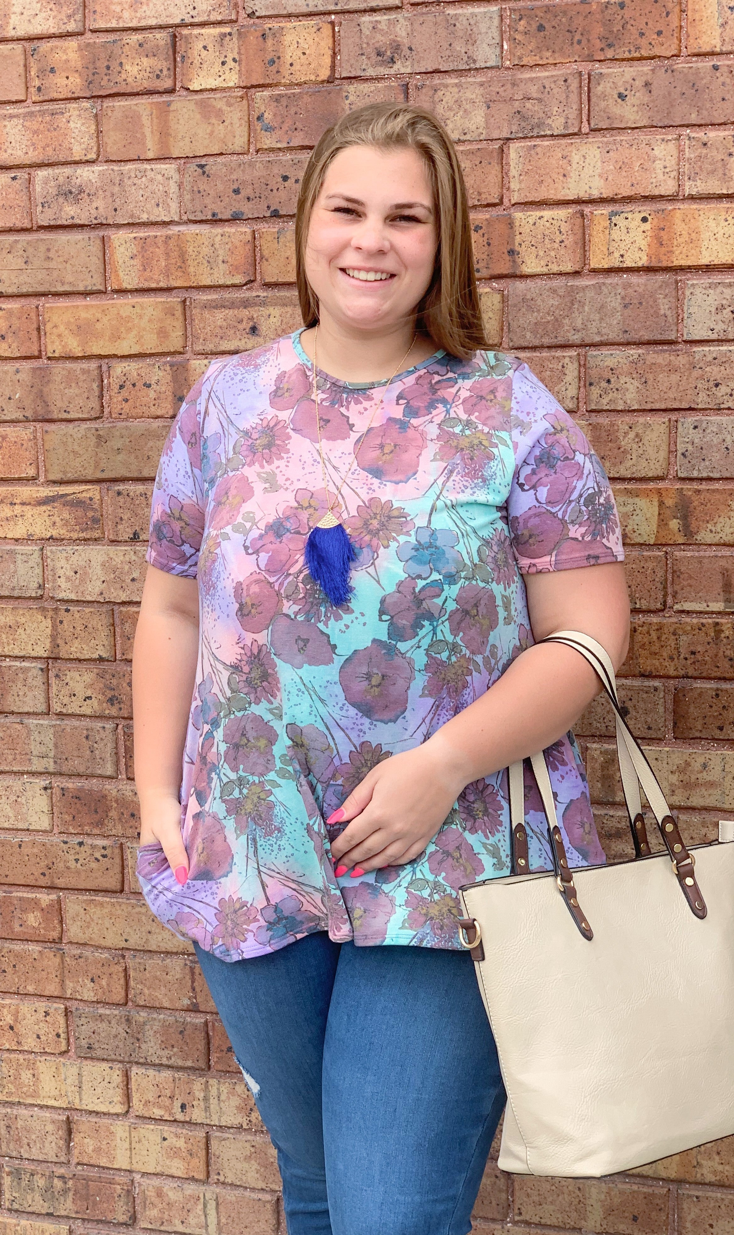 Short Sleeve Multi Print Tunic
