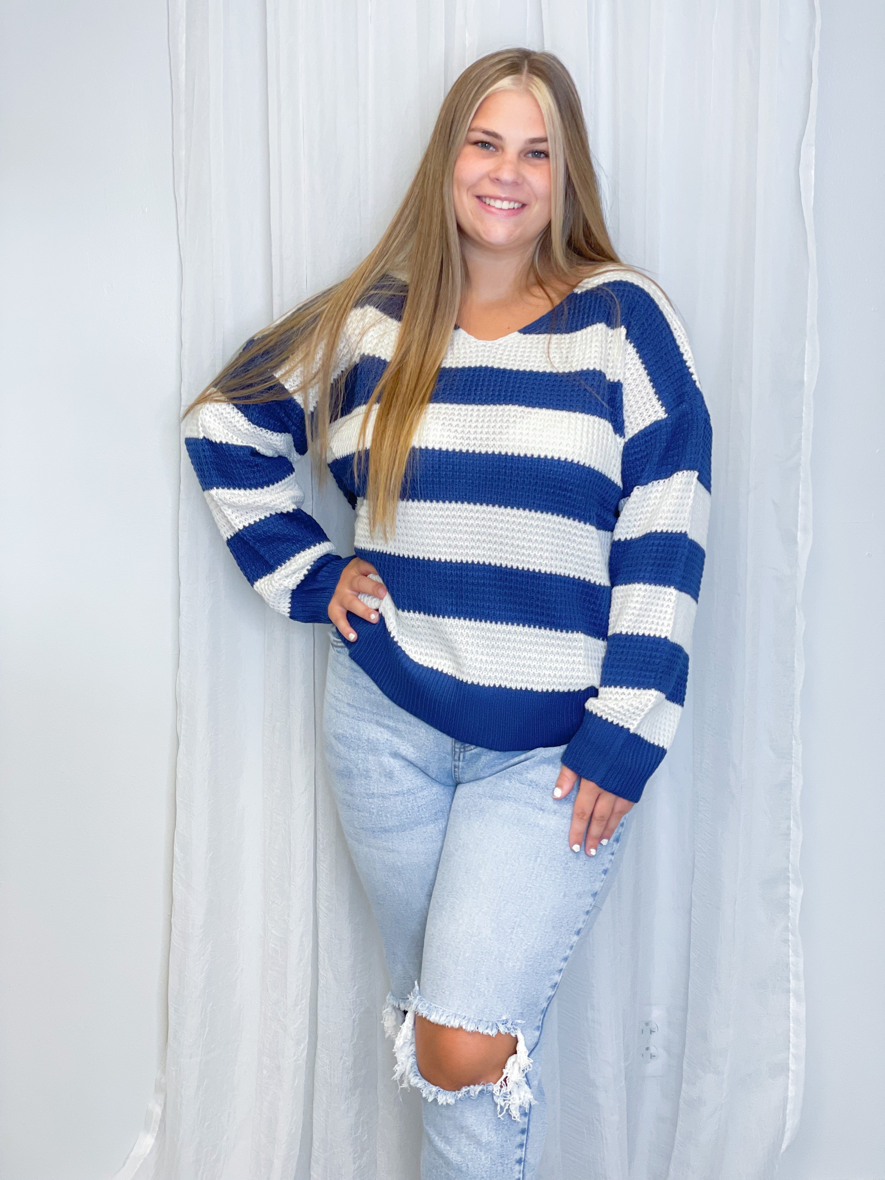 Blue Striped Knit Sweater