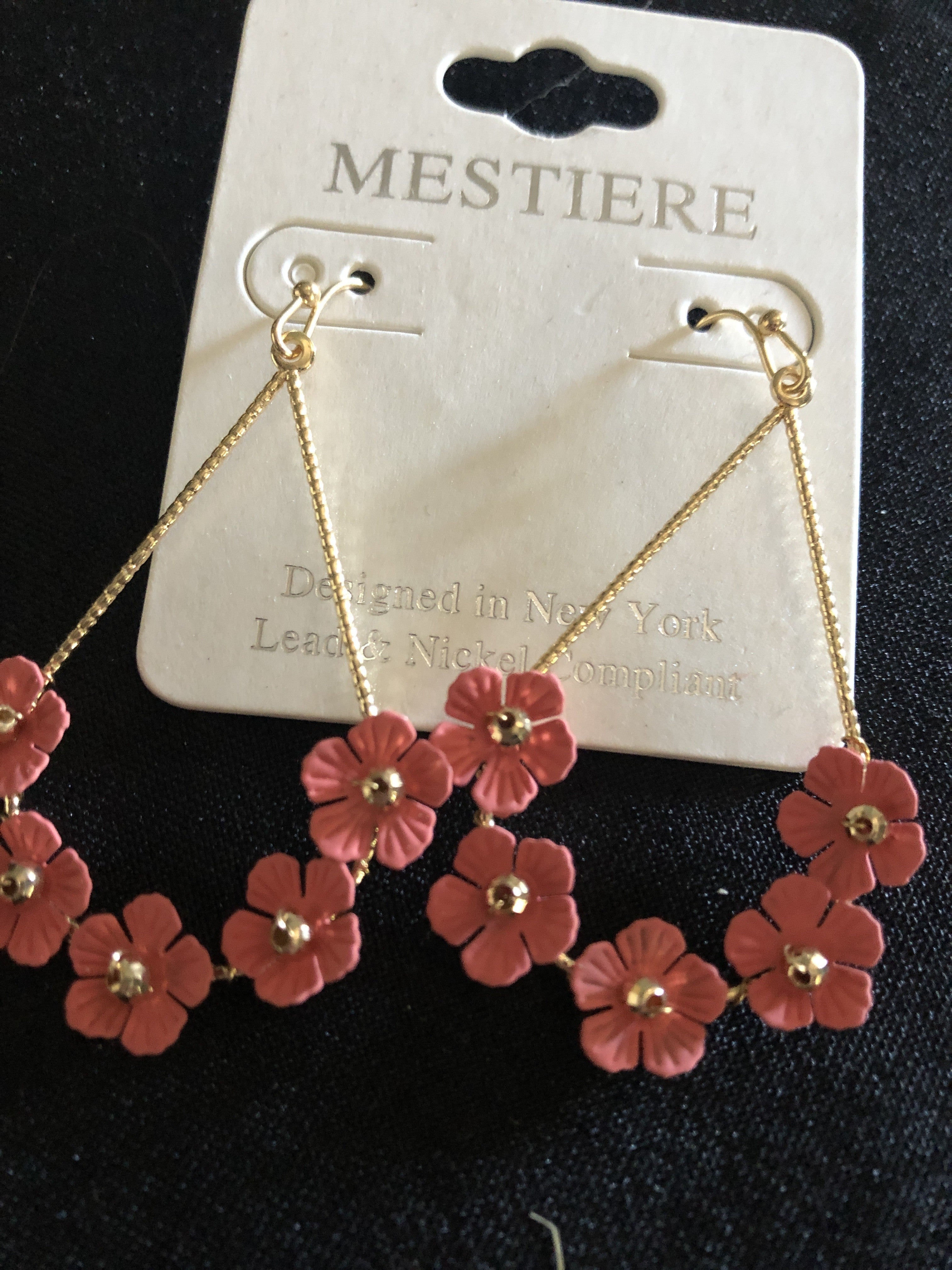 Coral Flower Teardrop Earrings