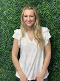 White Flutter Sleeve Eyelet Top