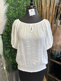 Keyhole Neck Smocking Hem Top