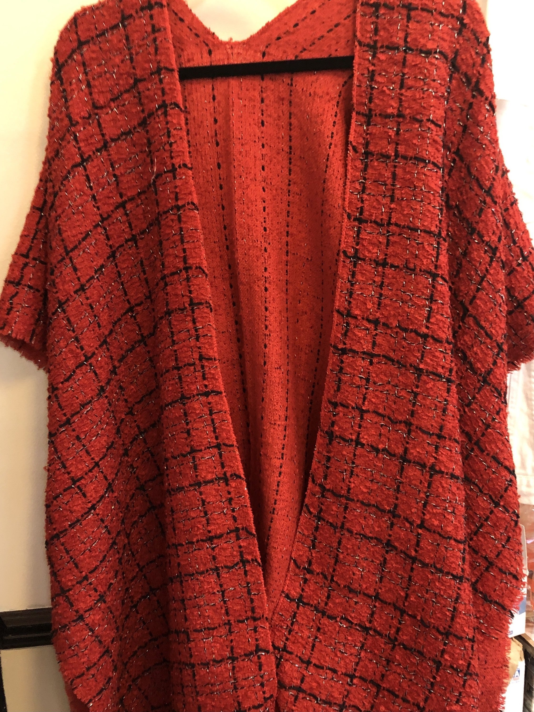 Red tweed poncho