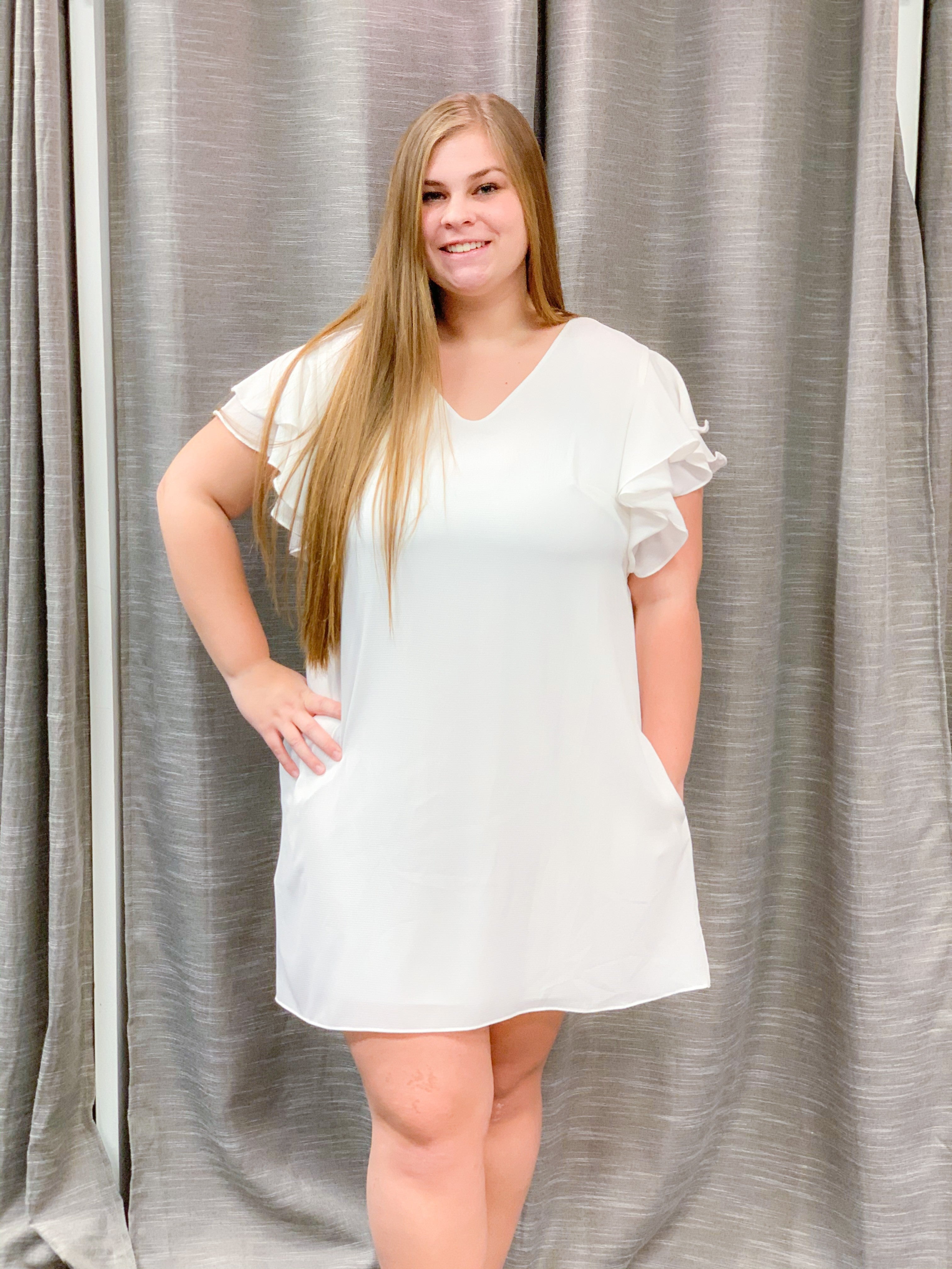 White Double Ruffled Sleeve Lined Dress