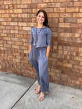 Back Button Jumpsuit 3/4 sleeve