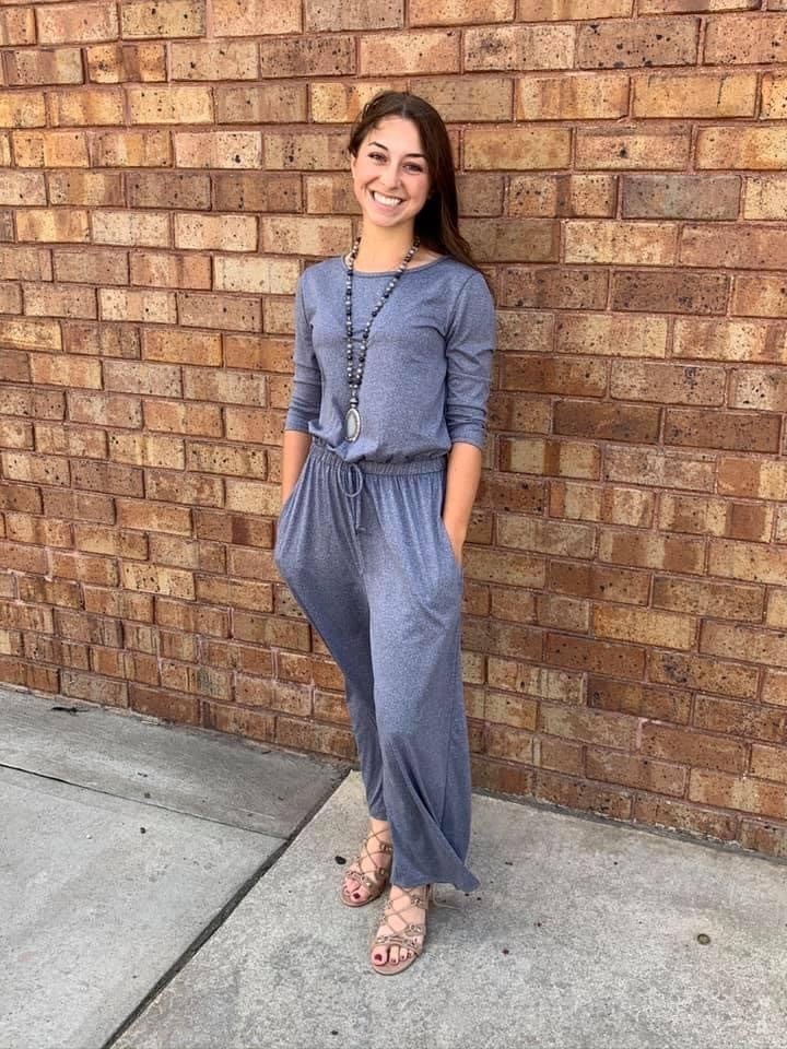Back Button Jumpsuit 3/4 sleeve