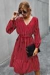 Striped V Neck Long  Sleeve Dress