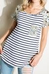 Khaki/blue striped/floral top