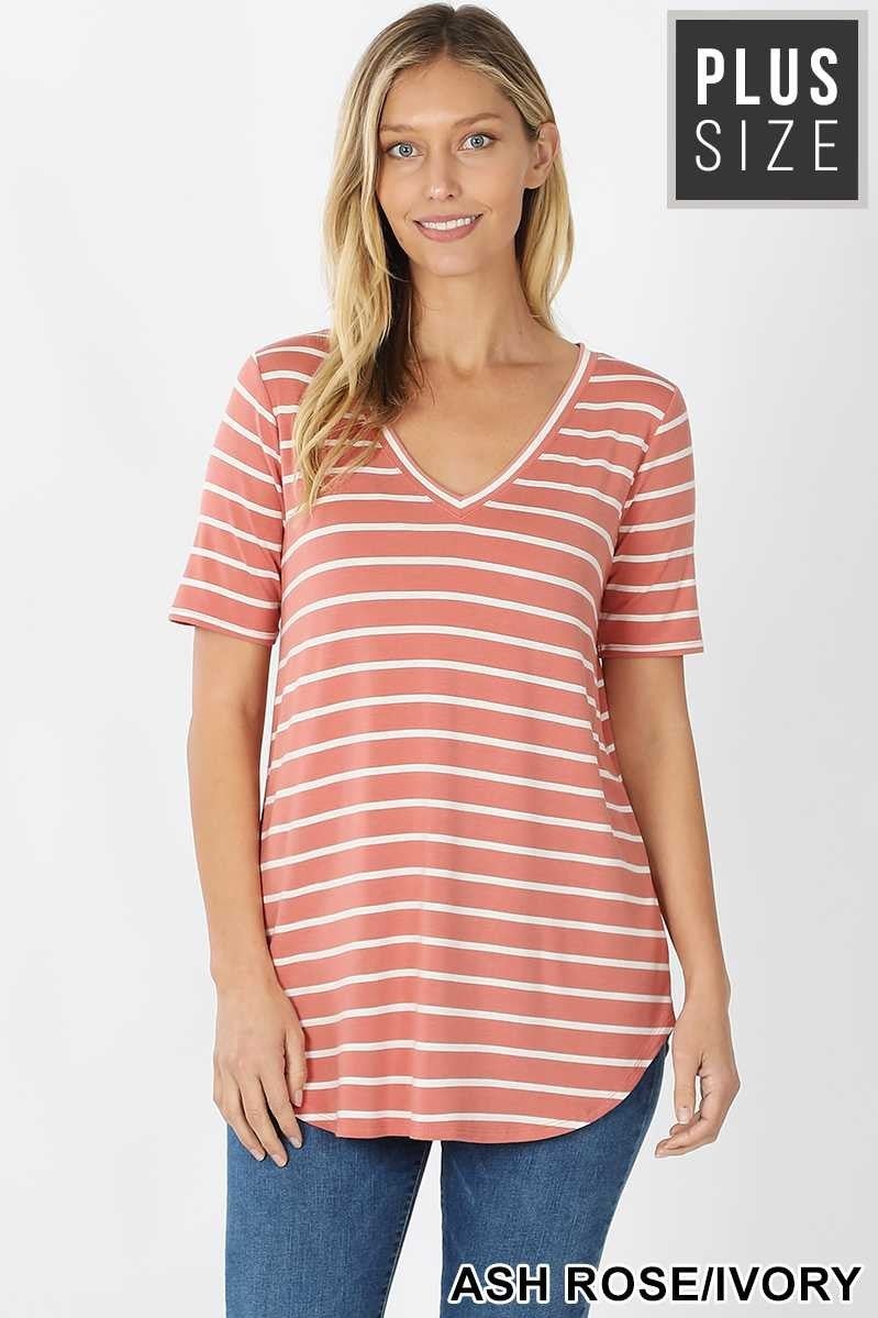 ash rose striped v-neck top