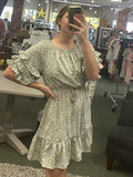 Off Shoulder Ditsy Print Dress