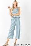 blue striped jumpsuit