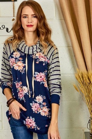 tan floral hoodie
