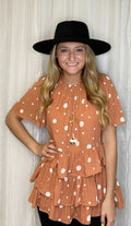Coral Multi Layered Top w/Ruffle Neckline