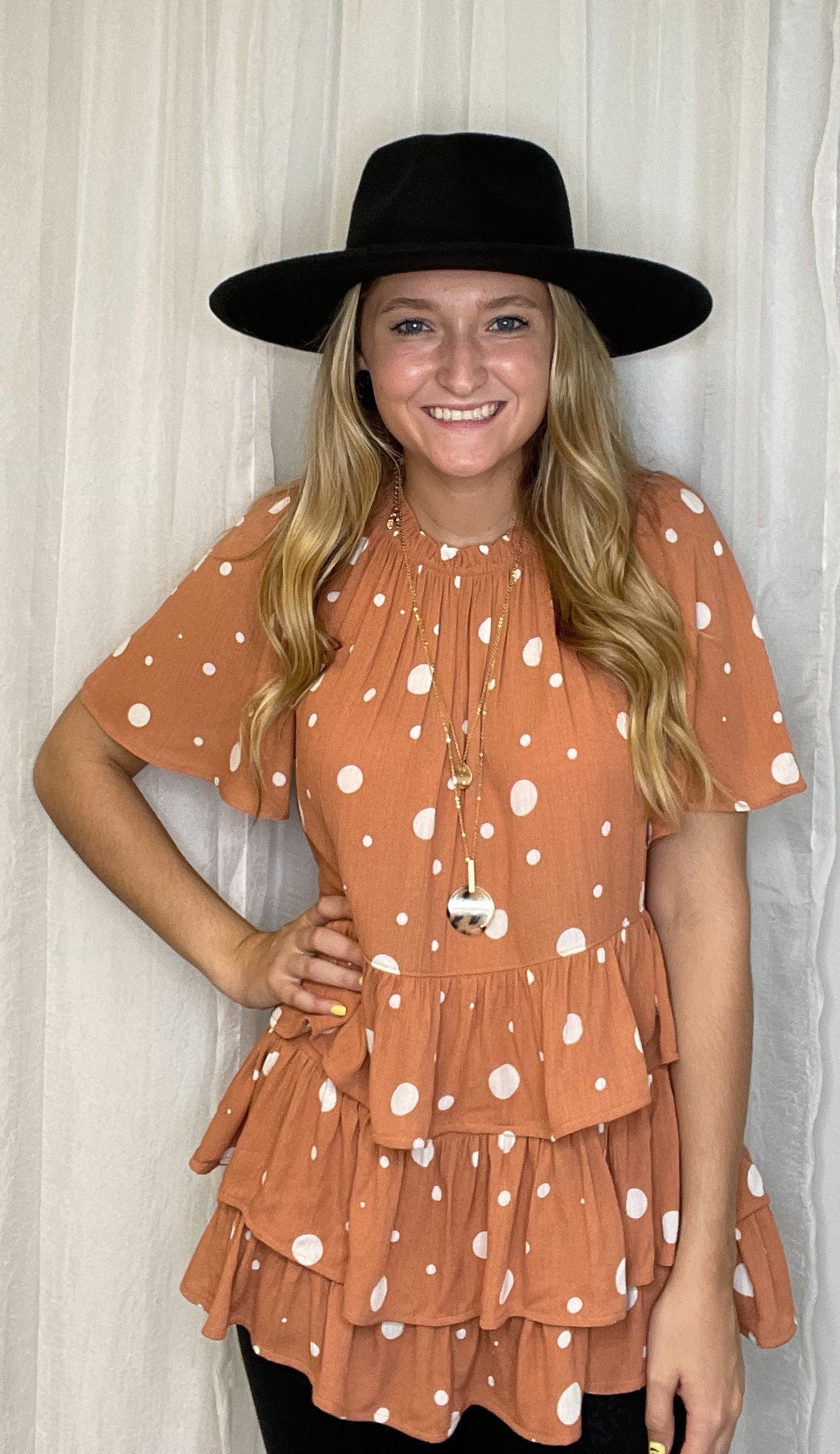 Coral Multi Layered Top w/Ruffle Neckline
