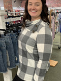 Gray Plaid Split Collar Pullover