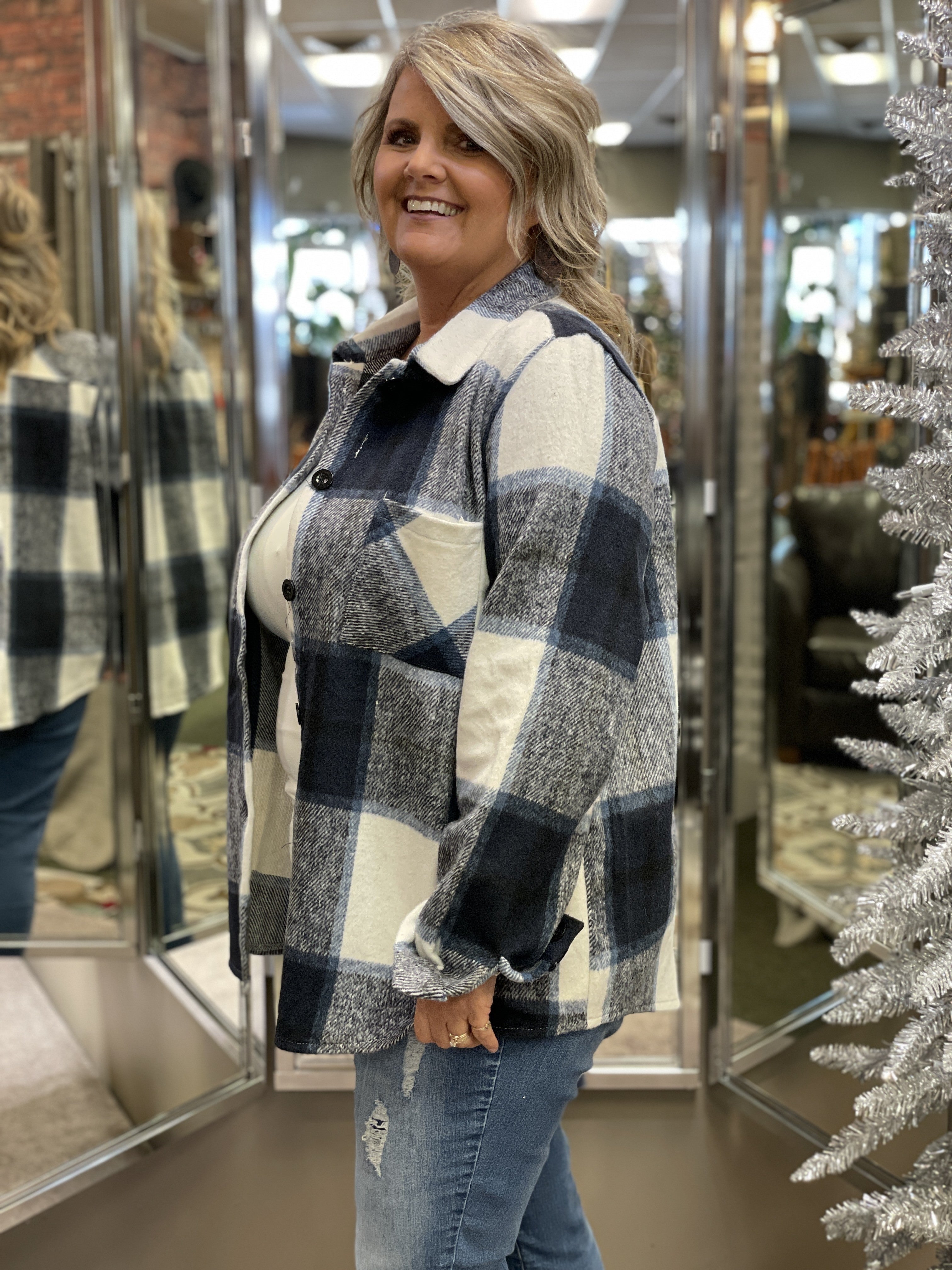 Navy Plaid Shacket