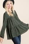 Leopard Tiered Woven Top Long Sleeve