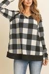 Checker Plaid V Neck Long sleeve top