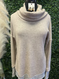 Stripe Block Cashmere Feel Turtleneck Top