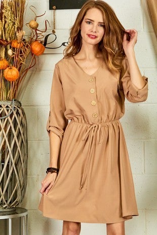 Sage button dress