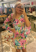 Bright Print Dress w/ Flare Sleeve