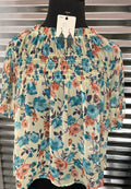 Floral Ruffle Collar Puff Sleeve Top