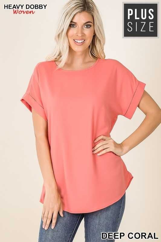 coral rolled sleeve top
