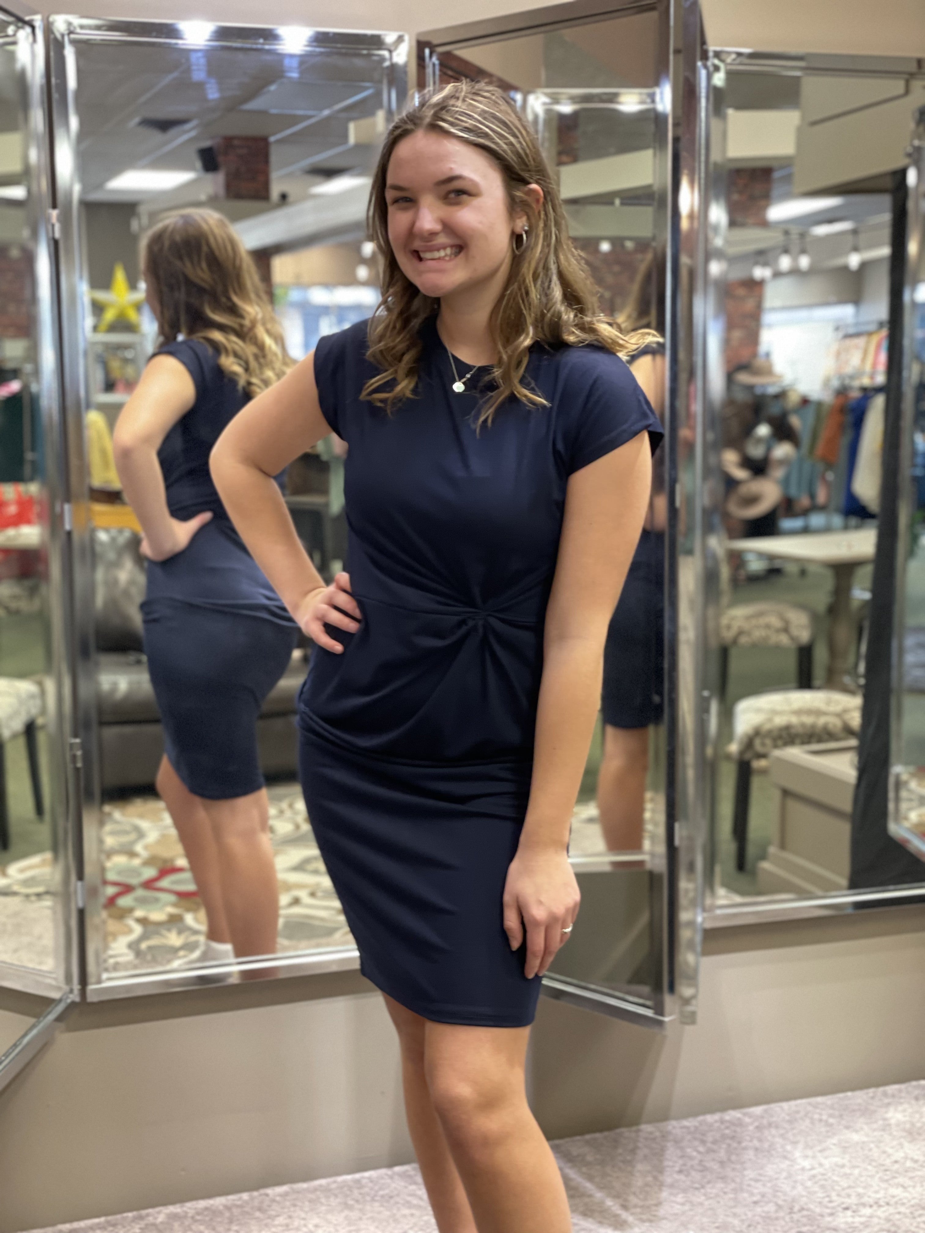 Navy Cinched Waist Dress