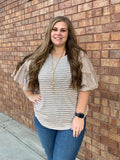 Stripe Mixed Mini Shirring Detail Tunic Top