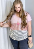 Mini Sequins/Striped V-neck Tshirt Top