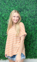 Apricot Chevron V-neck Top