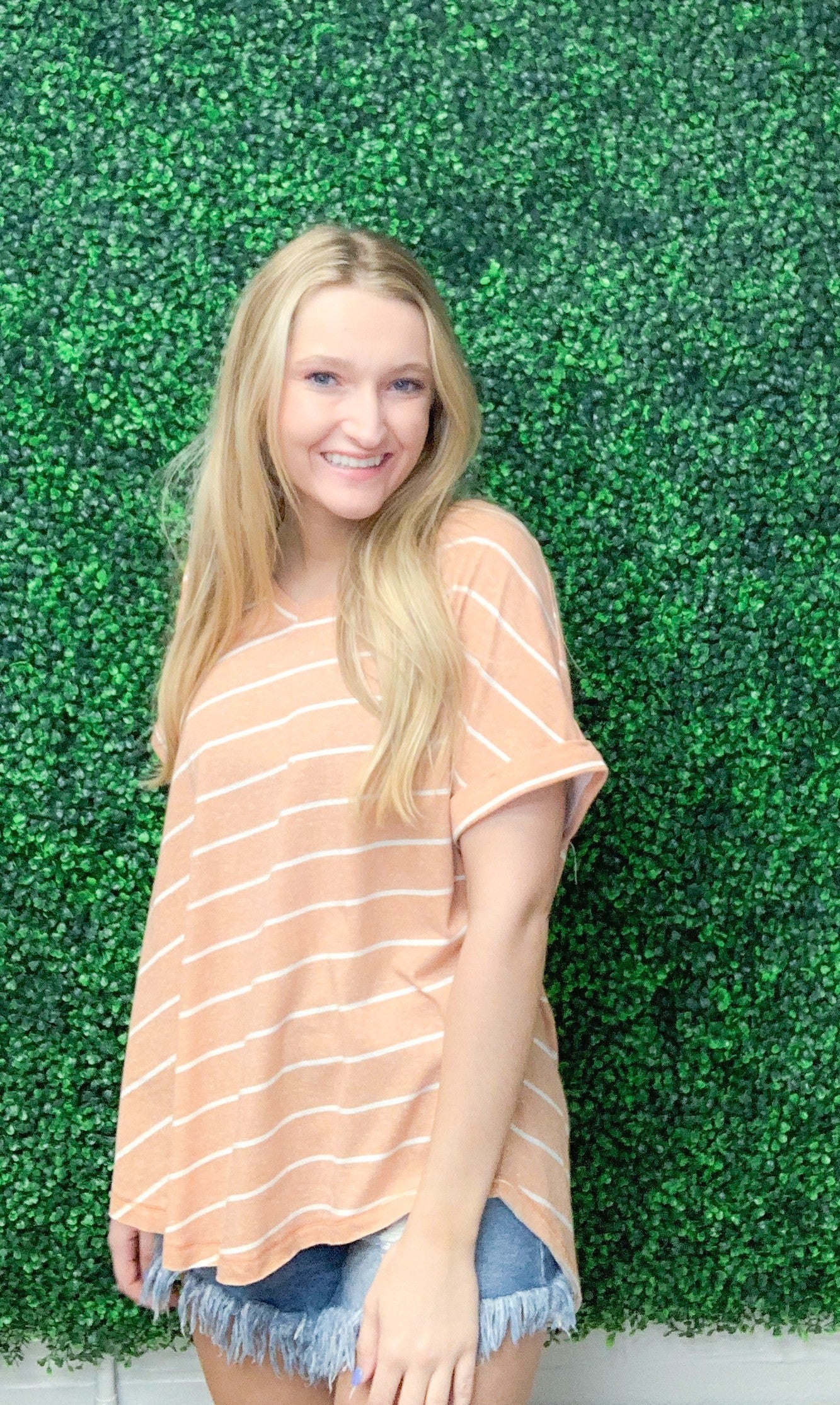 Apricot Chevron V-neck Top