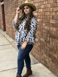 Navy leaf Bell Sleeve Top
