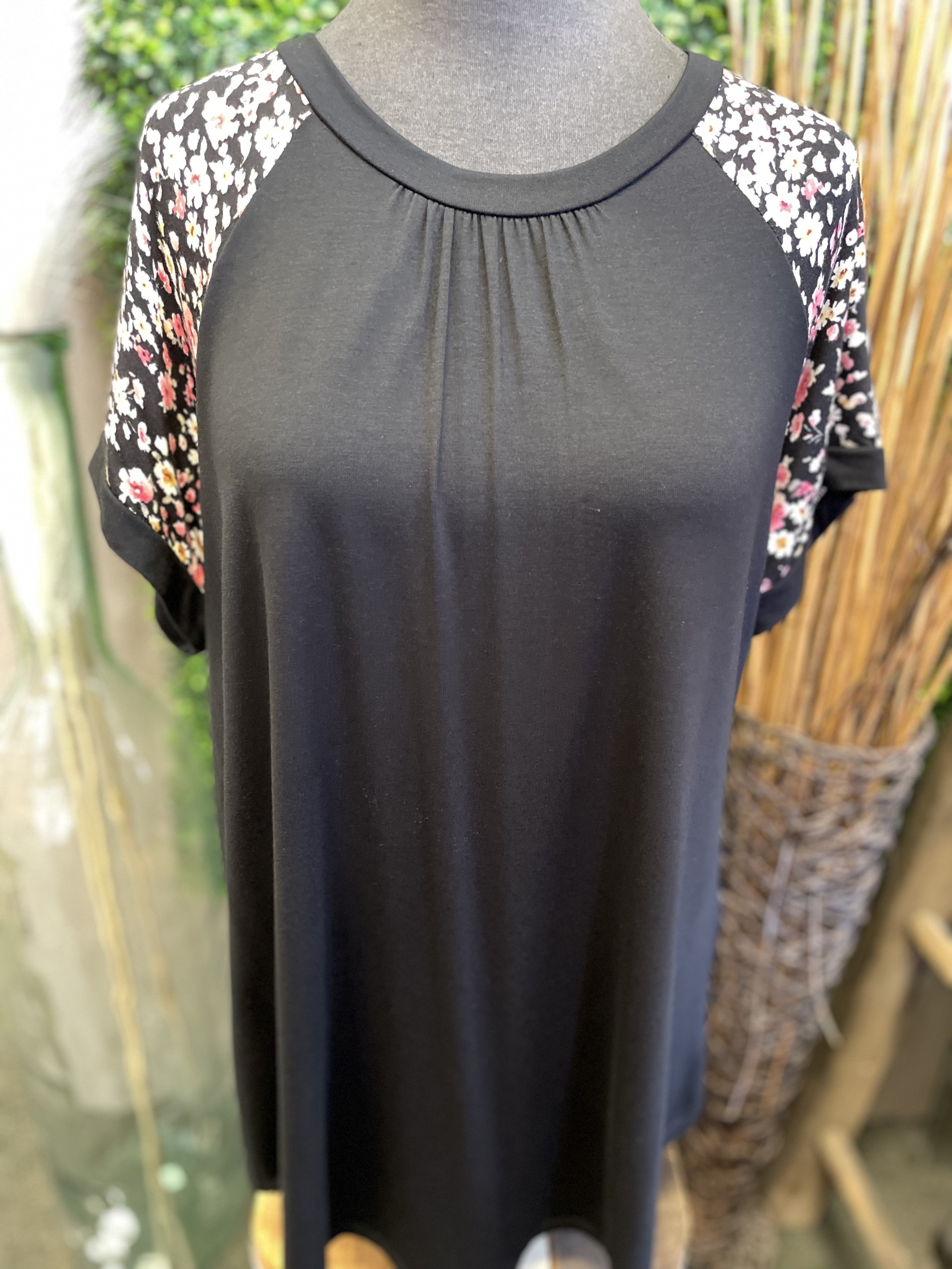 Mixed Print Round Neck Top