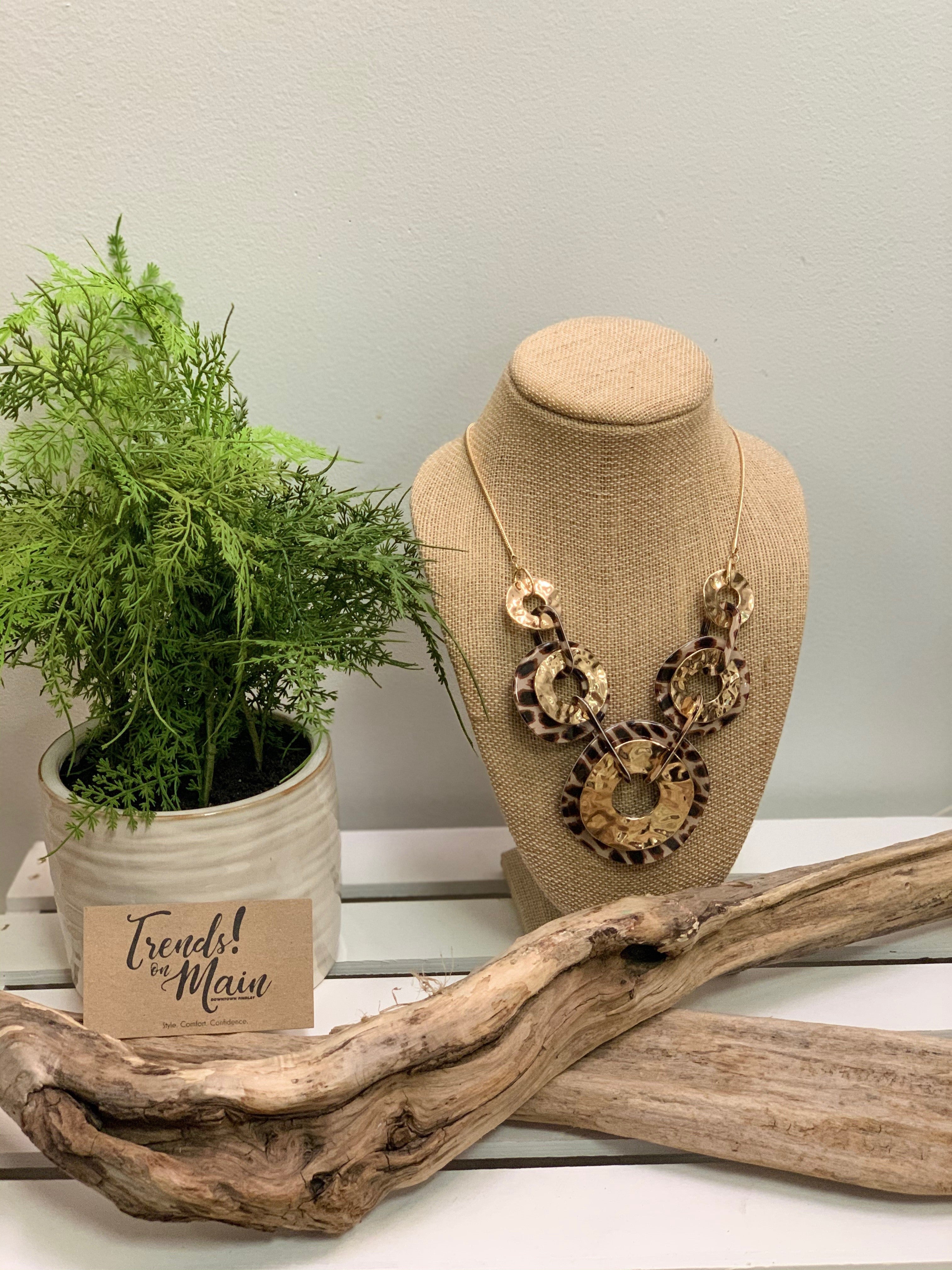 Cheetah gold hammered circular necklace