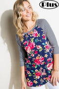 navy floral/stripe top