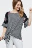 black striped knit top with front tie