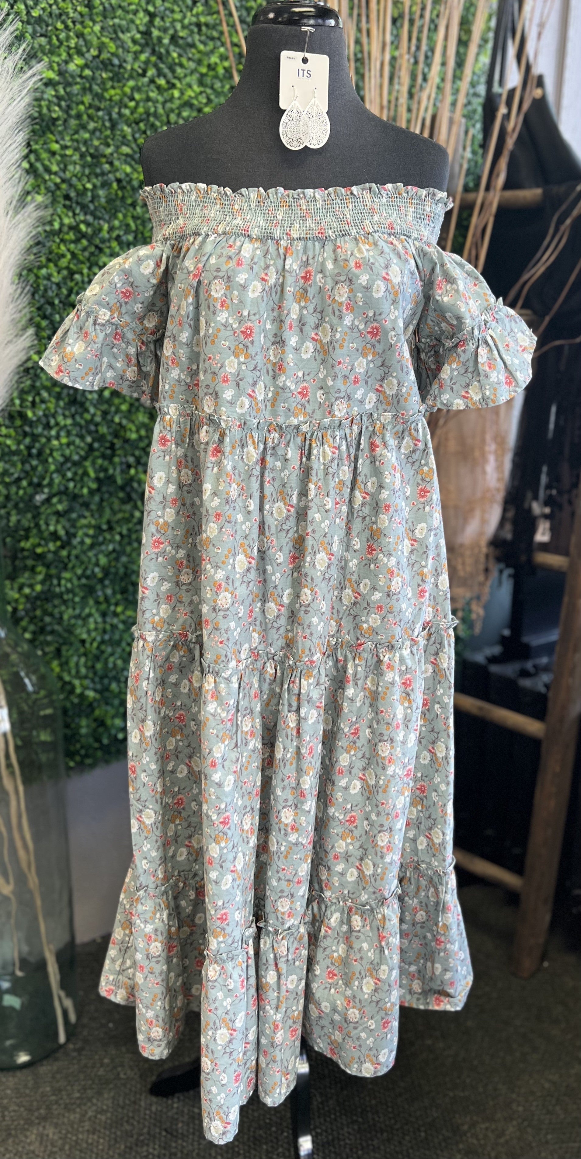 Off Shoulder Floral Midi Dress