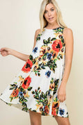 ivory floral print sleeveless dress