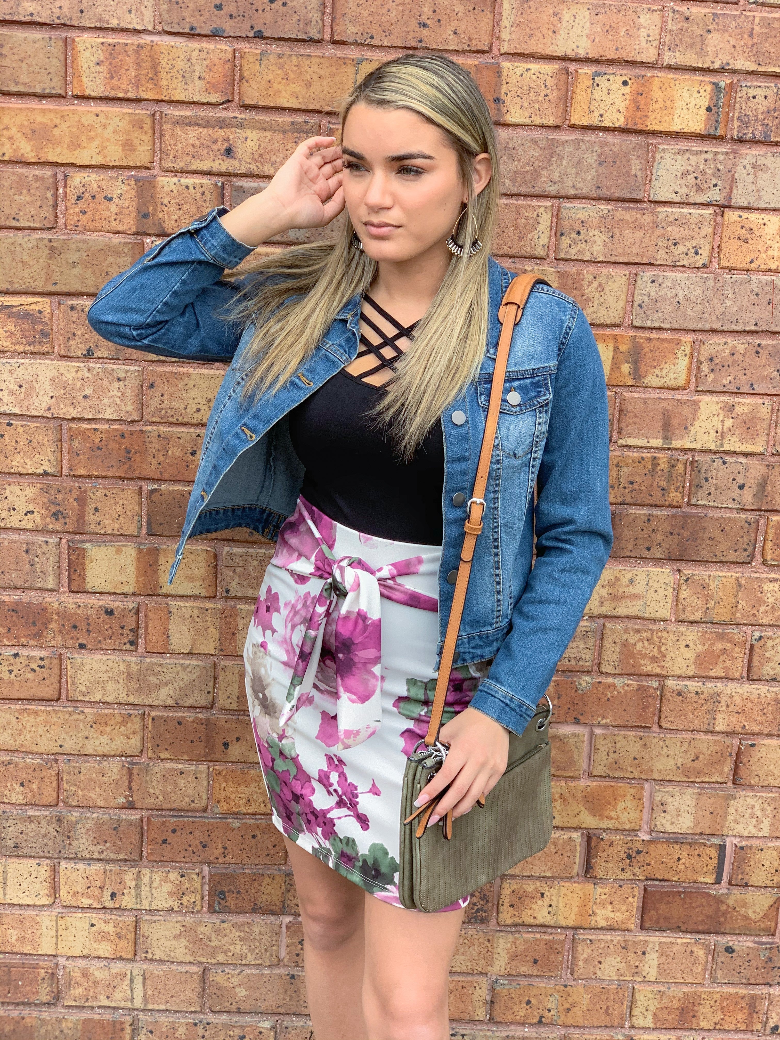 Purple Floral Print Tie Skirt