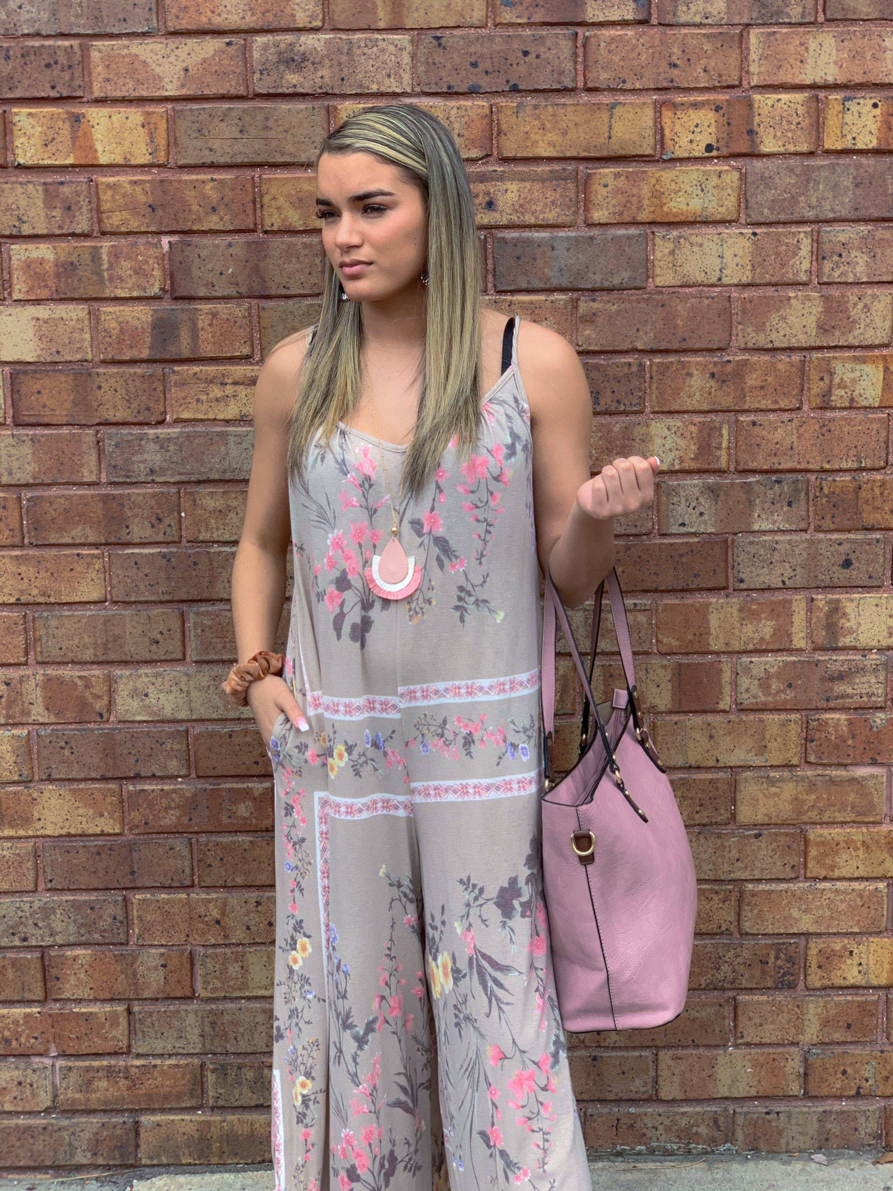Tan Floral Romper